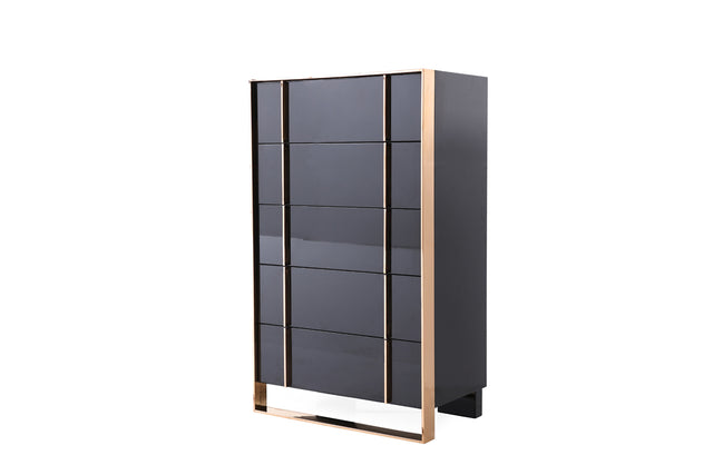 Vig Furniture Nova Domus Cartier Modern Black & Rosegold Chest