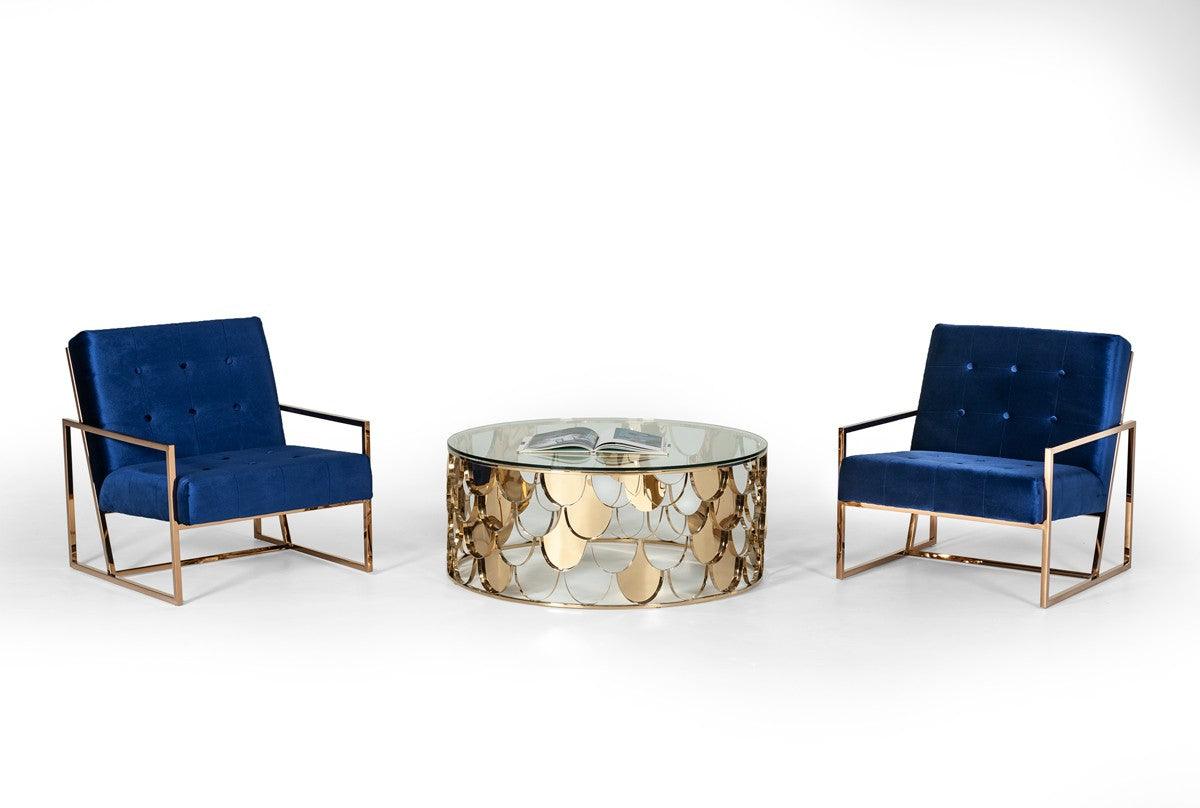 Vig Furniture - Modrest Javier Modern Glass & Gold Round Coffee Table - Vgvcct088