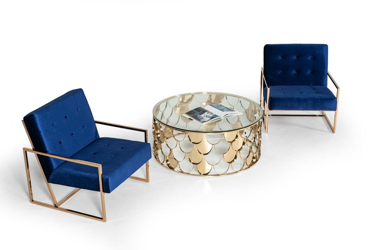 Vig Furniture - Modrest Javier Modern Glass & Gold Round Coffee Table - Vgvcct088