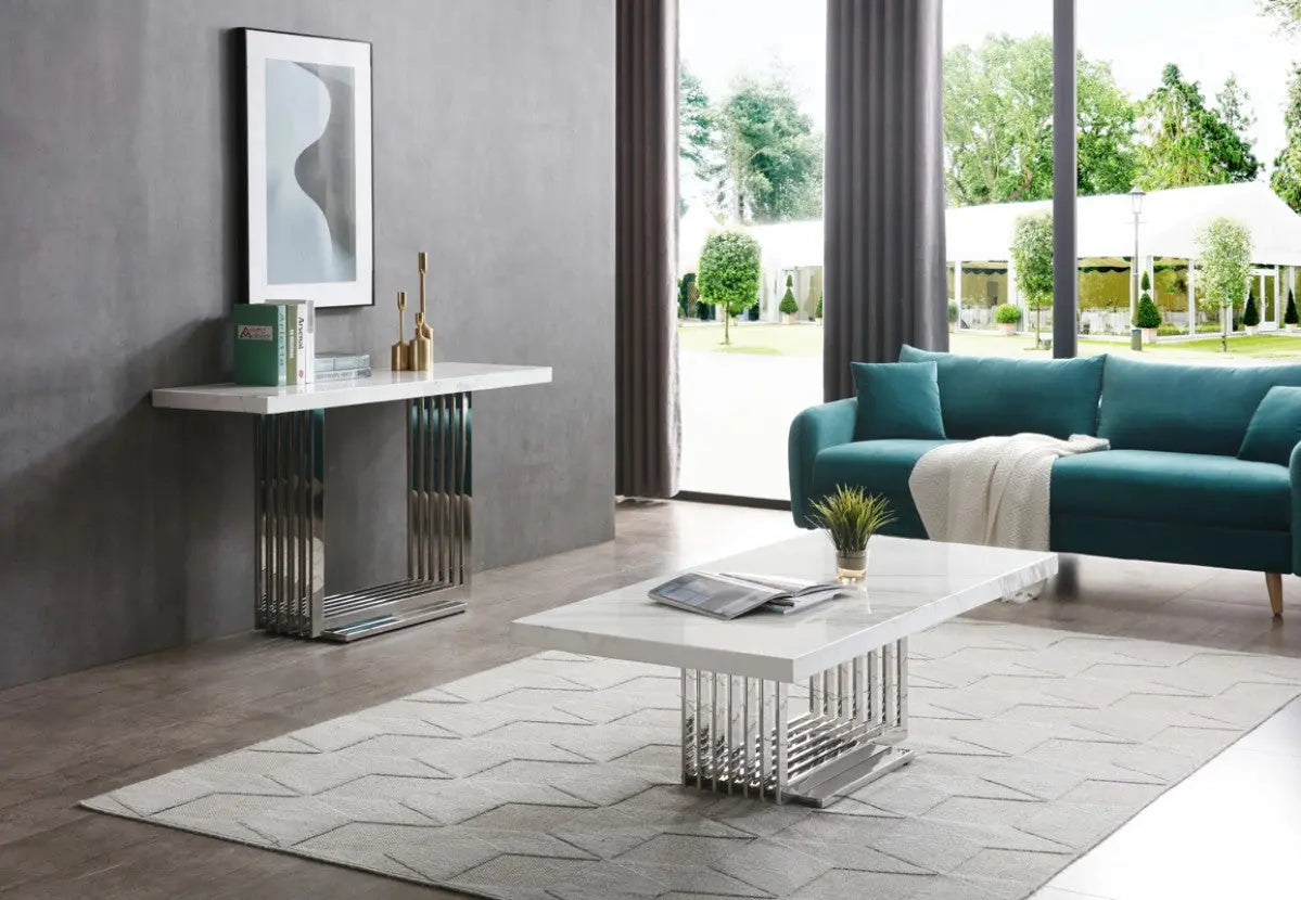 Vig Furniture - Modrest Kingsley Modern Marble & Stainless Steel Coffee Table - Vgvcct8933-Stl