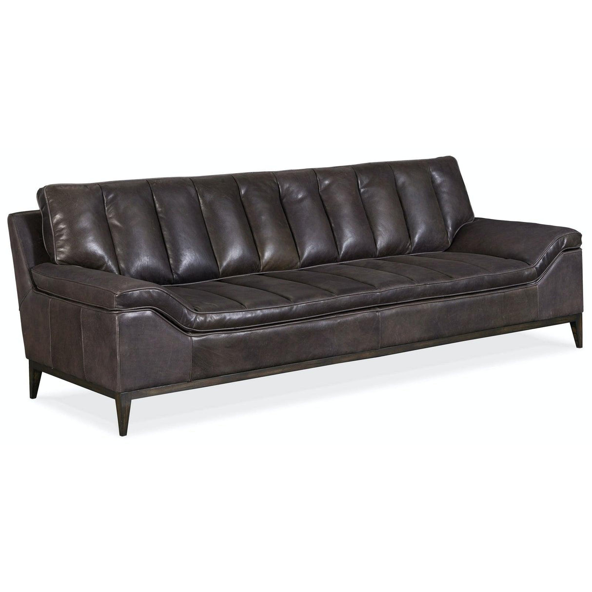 Kador Leather Stationary Sofa in Debonair Graphite Leather & Dark Wood – Hooker Furniture
