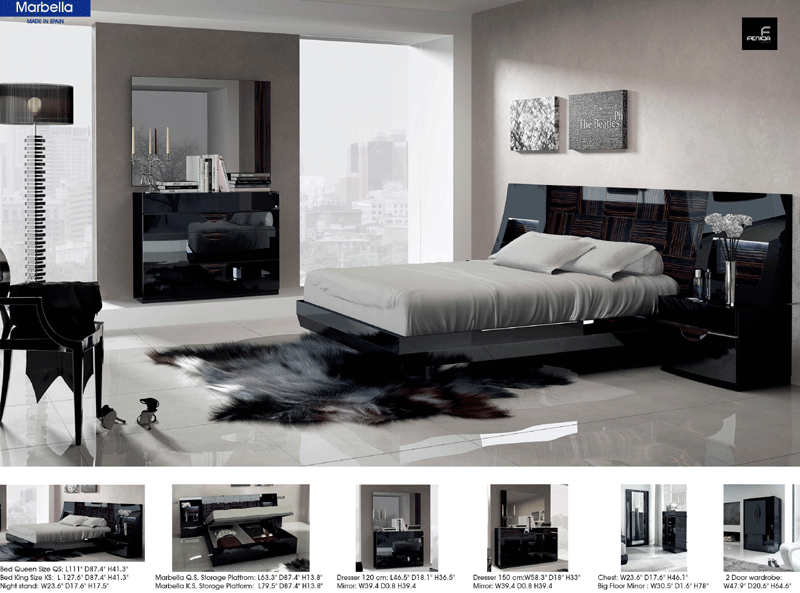 Esf Furniture - Marbella 3 Piece Queen Platform Bedroom Set In Glossy Black - Marbellaplatformq.S-3Set