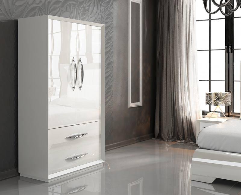 Esf Furniture - Miami 2-Door Wardrobe In White - Miami-2Door Ward