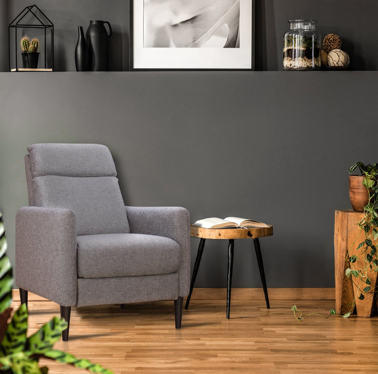 MOLSON PUSHBACK RECLINER CHAIR - CARBON BLACK - Home Elegance USA