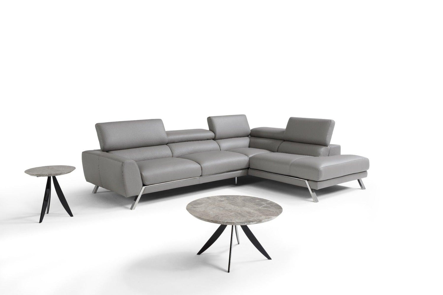 J&M Furniture - Mood Grey Leather Sectional Right Hand Facing - 182883-Rhfc