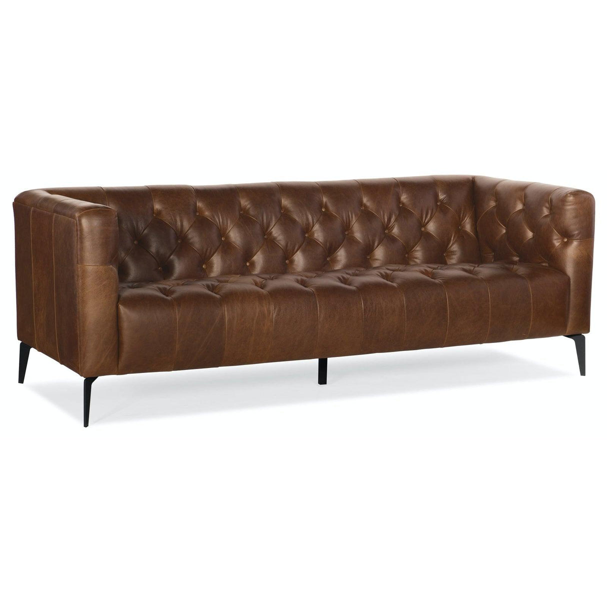 Nicola Stationary Sofa in Saddlebag Lodge Leather with Black Metal Base – Hooker Furniture