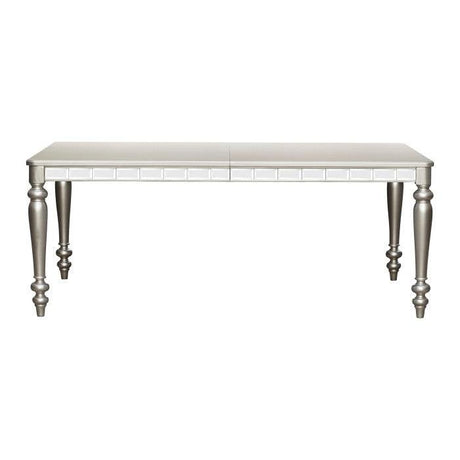 Orsina silver extendable dining table with ornate pedestal base and classic detailing Homelegance - 5477N-96