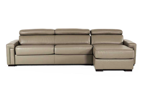 Vig Furniture Lamod Italia Sacha - Modern Stone Grey Leather Reversible Sectional Sofa Bed with Storage