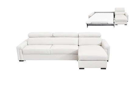 Vig Furniture Lamod Italia Sacha - Modern White Leather Reversible Sectional Sofa Bed with Storage