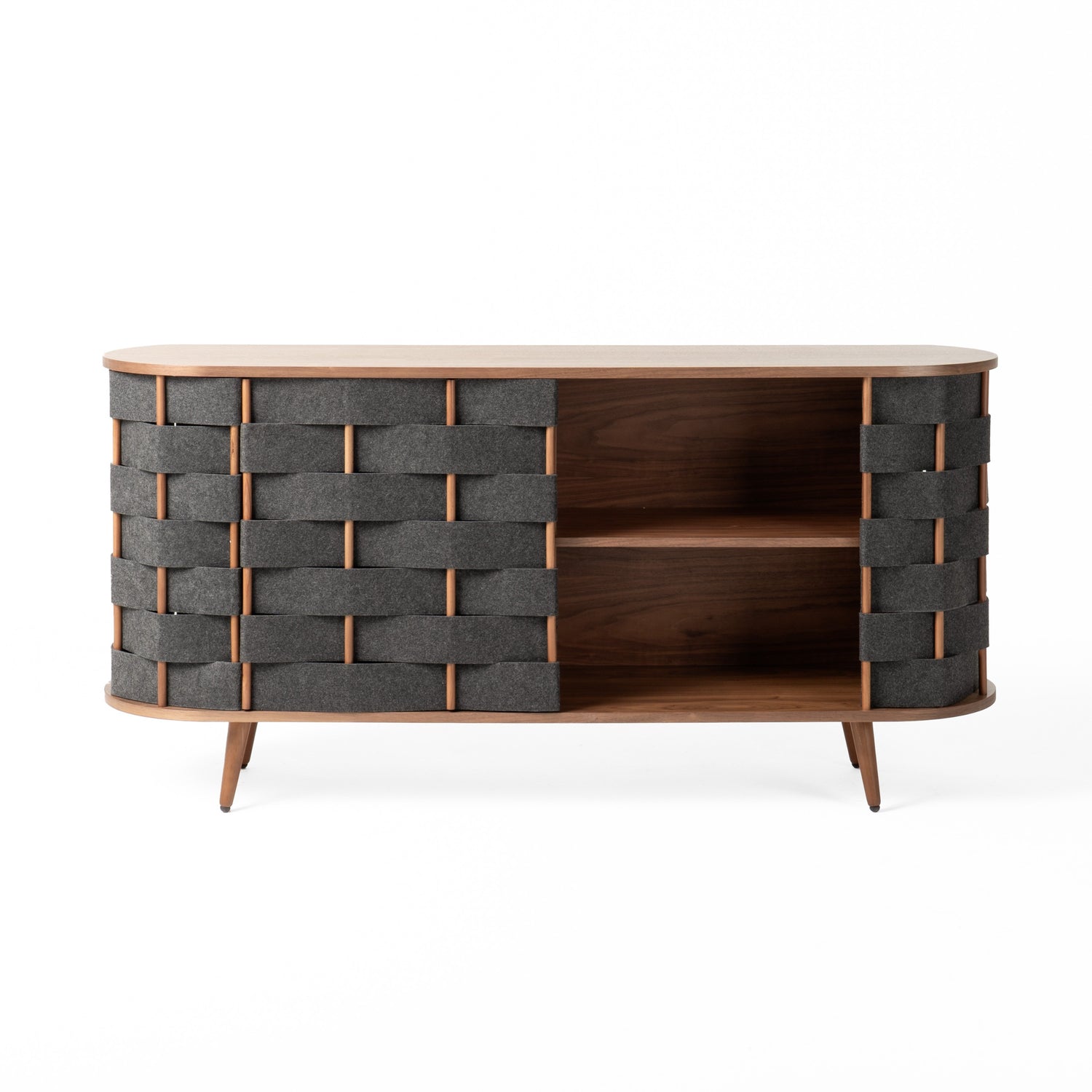 Vig Furniture Modrest Sheridan - Mid-Century Modern Grey Fabric + Walnut Buffet
