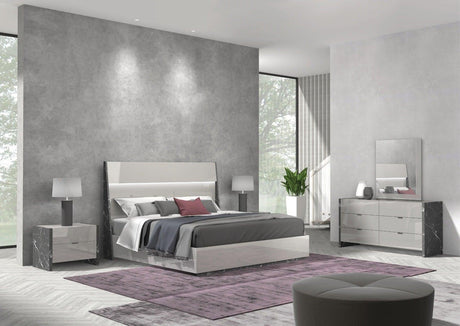 J&M Furniture - Stoneage 6 Piece King Bedroom Set In Light Grey Lacquer - 17455K-6Set