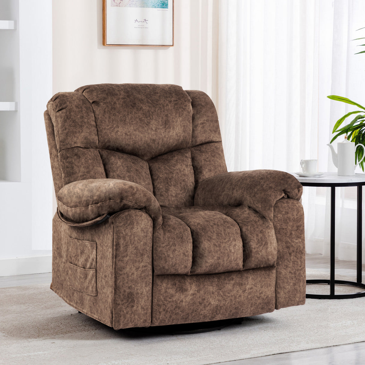Swivel and Rocking Recliner Chair with Massage and Heating Bonded Leather Sofa Home Elegance USA