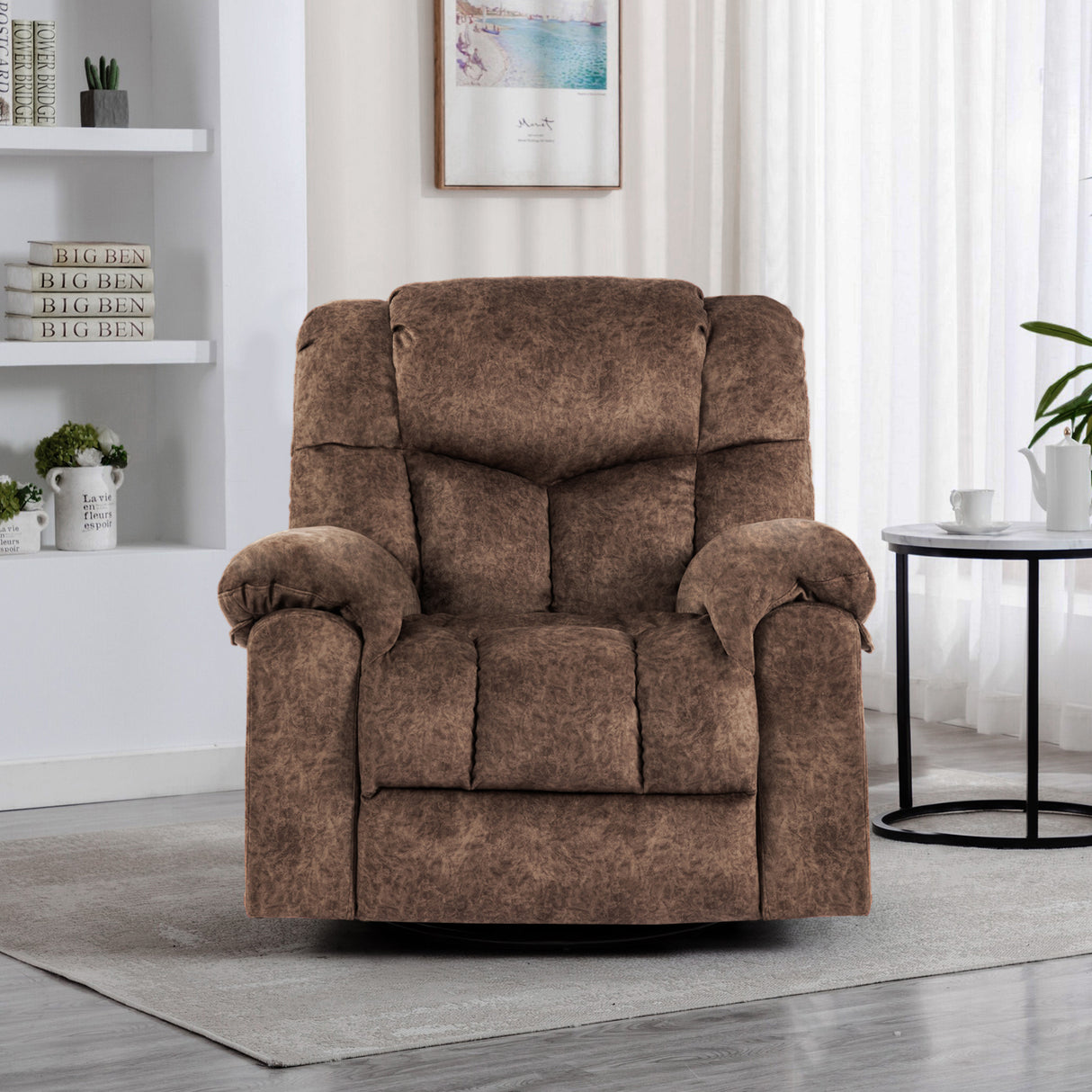 Swivel and Rocking Recliner Chair with Massage and Heating Bonded Leather Sofa Home Elegance USA