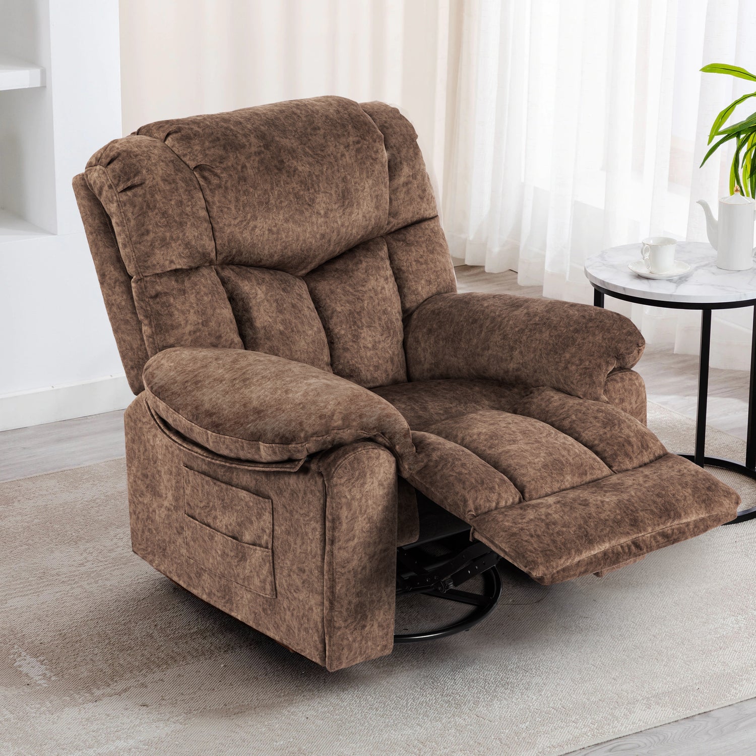 Swivel and Rocking Recliner Chair with Massage and Heating Bonded Leather Sofa Home Elegance USA