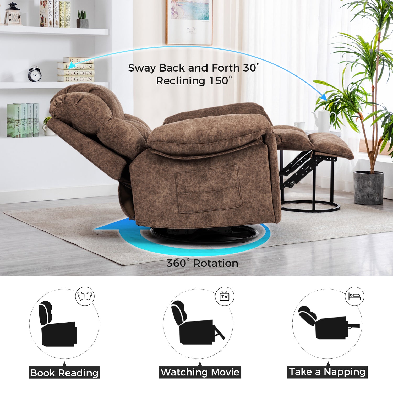 Swivel and Rocking Recliner Chair with Massage and Heating Bonded Leather Sofa Home Elegance USA