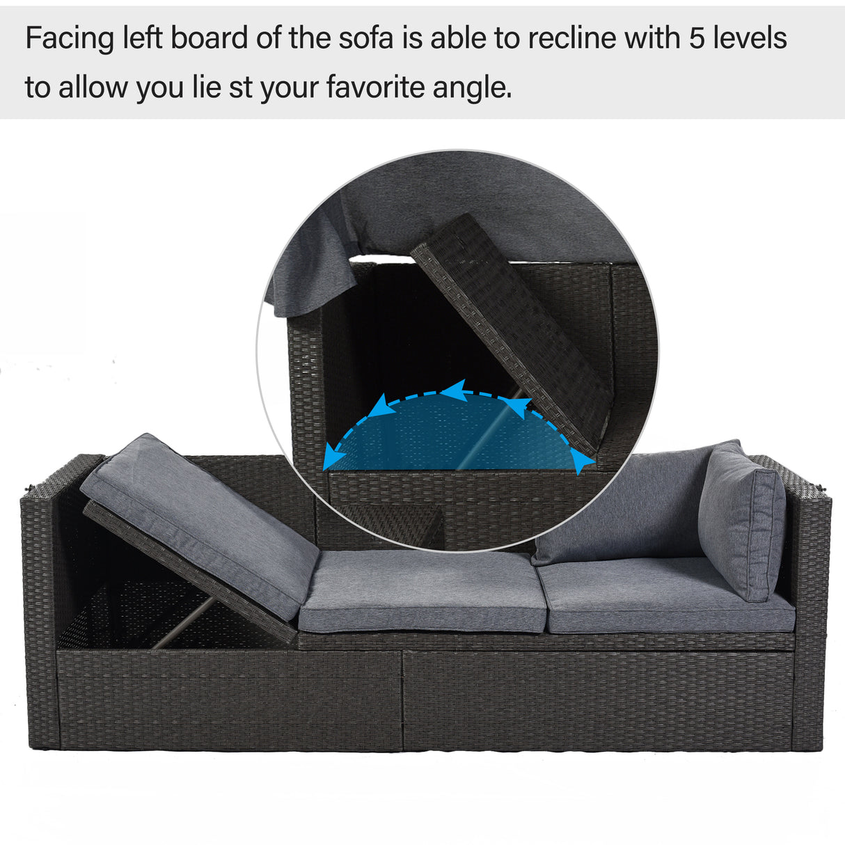 U_Style Outdoor Patio Rectangle Daybed with Retractable Canopy, Wicker Furniture Sectional Seating with Washable Cushions, Backyard, Porch(As same as WY000263AAE) - Home Elegance USA