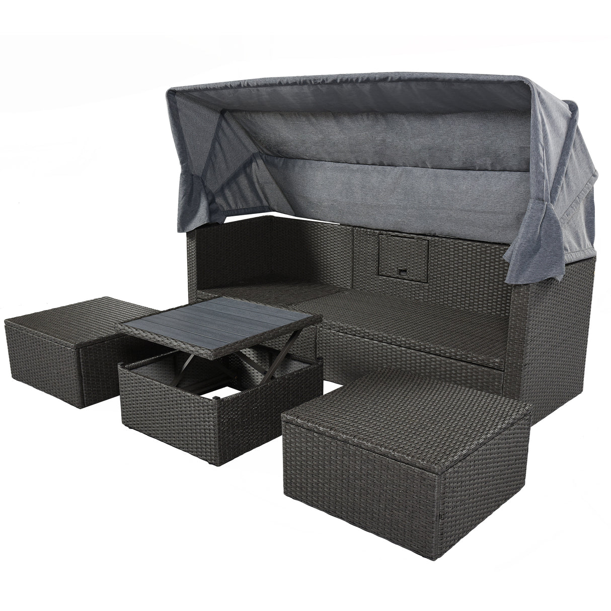 U_Style Outdoor Patio Rectangle Daybed with Retractable Canopy, Wicker Furniture Sectional Seating with Washable Cushions, Backyard, Porch(As same as WY000263AAE) - Home Elegance USA