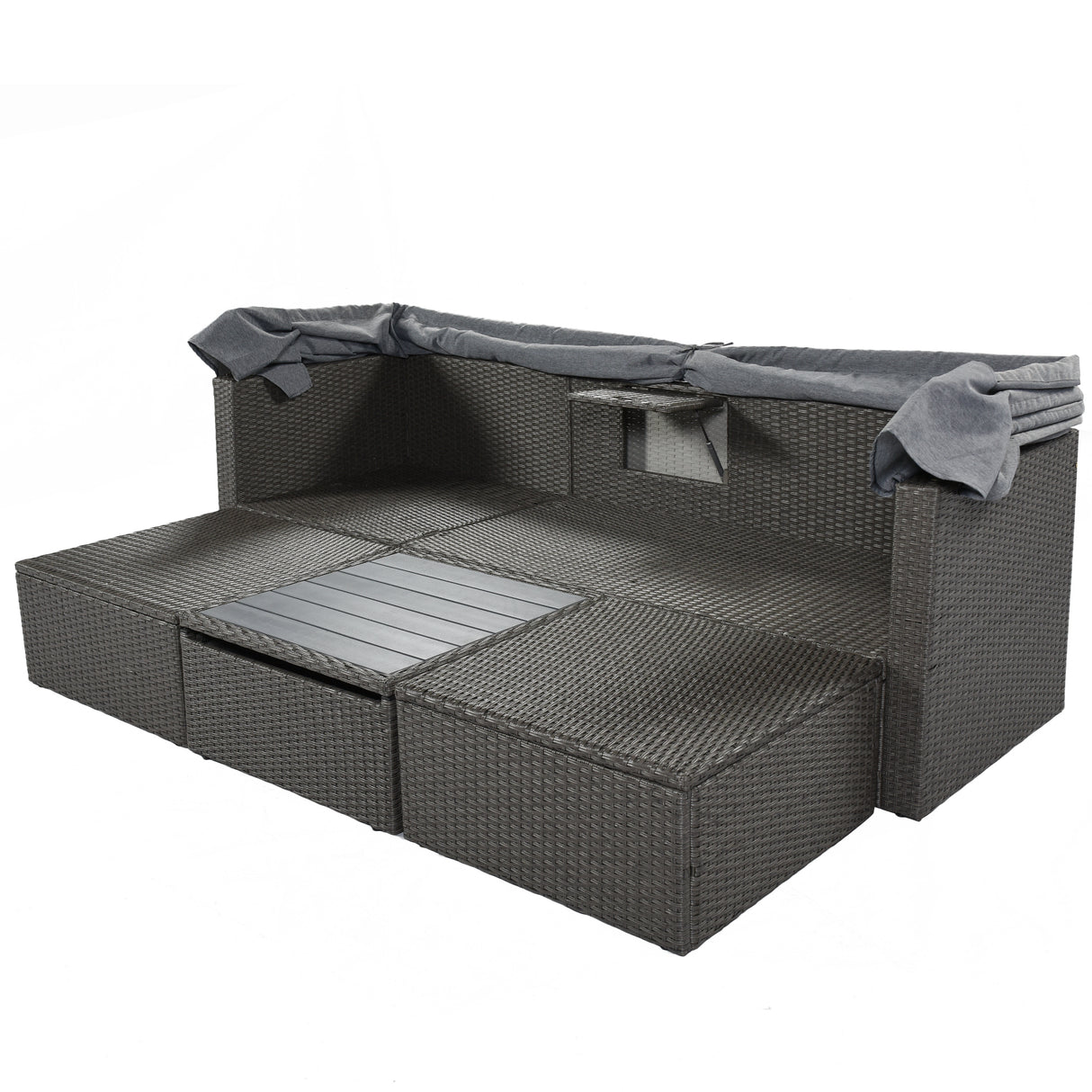 U_Style Outdoor Patio Rectangle Daybed with Retractable Canopy, Wicker Furniture Sectional Seating with Washable Cushions, Backyard, Porch(As same as WY000263AAE) - Home Elegance USA