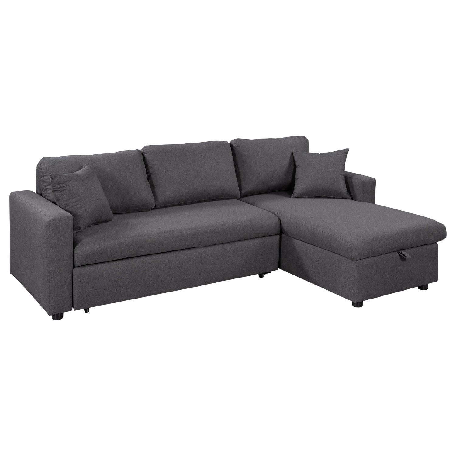 U_STYLE Upholstery  Sleeper Sectional Sofa Grey with Storage Space, 2 Tossing Cushions - Home Elegance USA