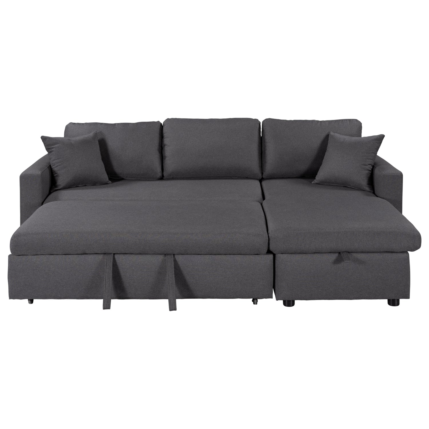 U_STYLE Upholstery  Sleeper Sectional Sofa Grey with Storage Space, 2 Tossing Cushions - Home Elegance USA