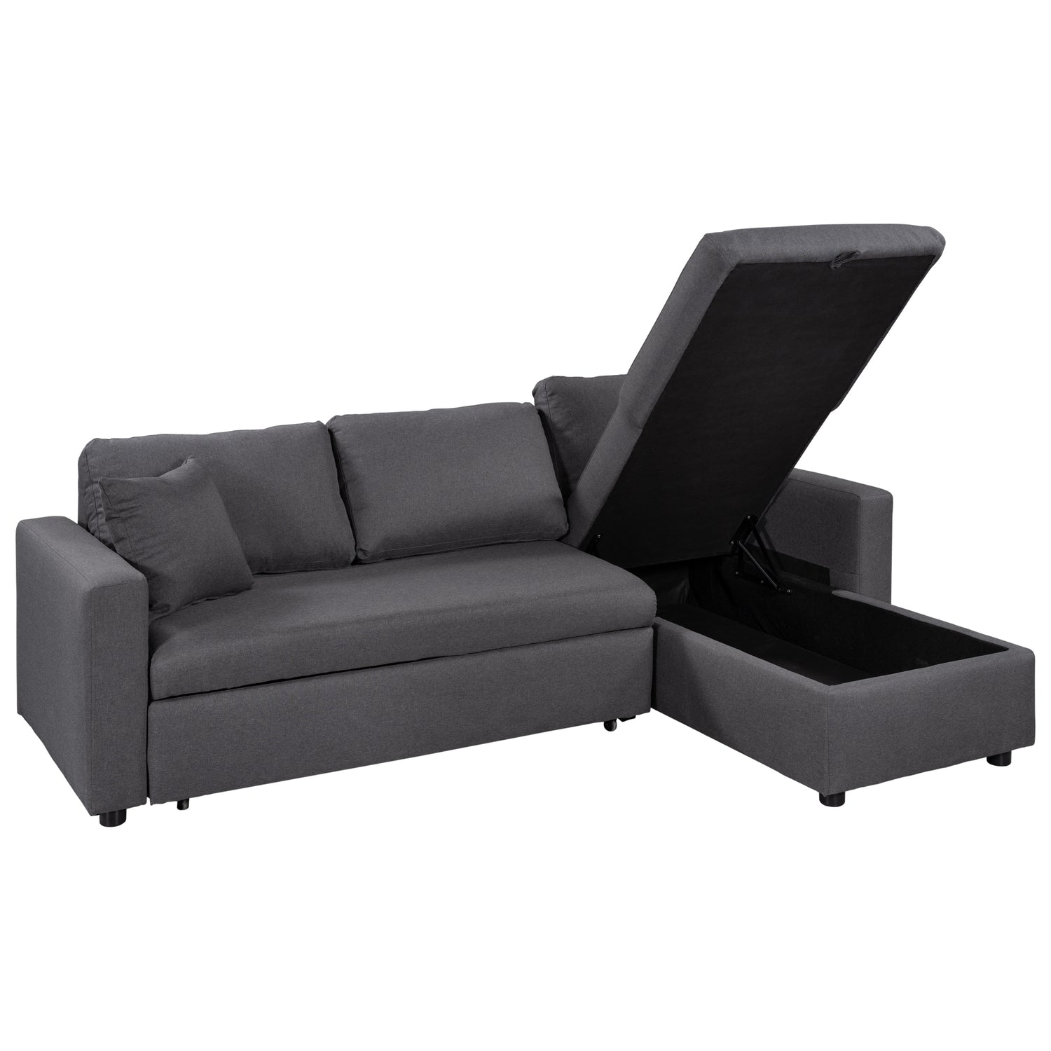 U_STYLE Upholstery  Sleeper Sectional Sofa Grey with Storage Space, 2 Tossing Cushions - Home Elegance USA