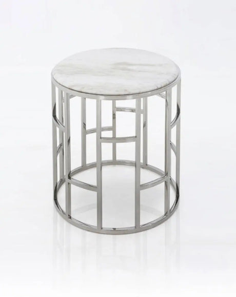 Vig Furniture - Modrest Silvan Modern Marble & Stainless Steel End Table - Vghb228B-Mbl