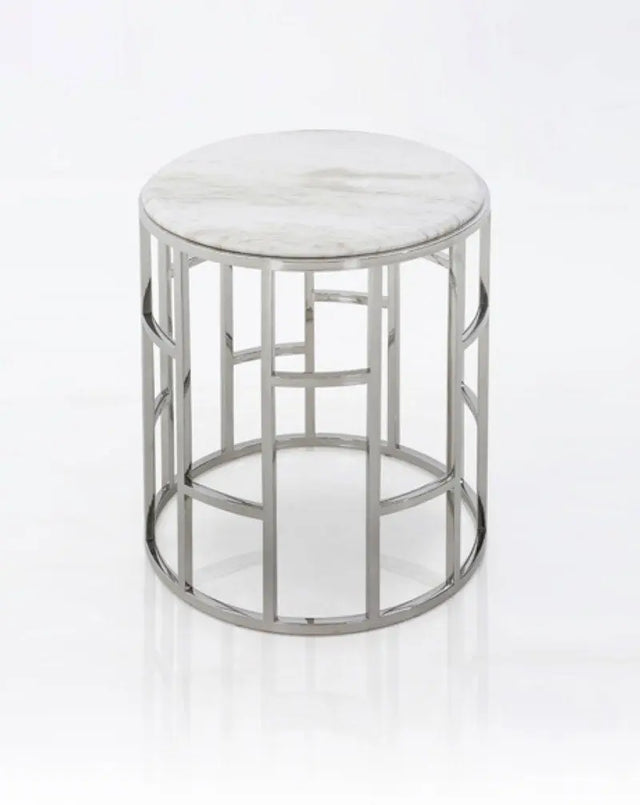 Vig Furniture - Modrest Silvan Modern Marble & Stainless Steel End Table - Vghb228B-Mbl