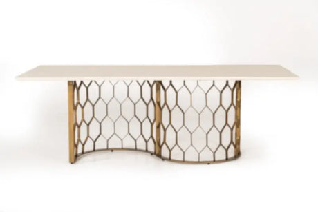 Vig Furniture - Modrest Faye Modern White Concrete & Antique Brass Dining Table - Vglbchar-Dt220