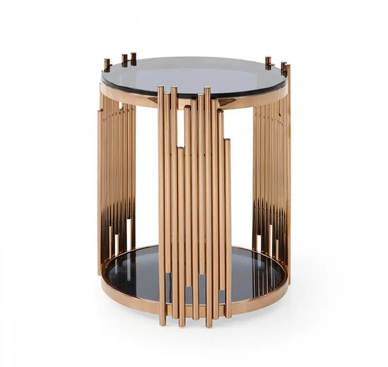 Vig Furniture - Modrest Bryce Modern Smoked Glass & Rosegold Round End Table - Vgvcet8970