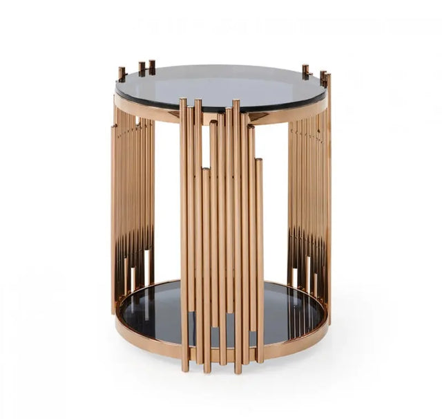 Vig Furniture - Modrest Bryce Modern Smoked Glass & Rosegold Round End Table - Vgvcet8970