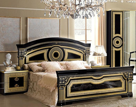 Esf Furniture - Aida Eastern King Panel Bed In Black-Gold - Aidabedk.Sblack-Gold