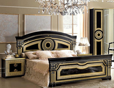 Esf Furniture - Aida Queen Panel Bed In Black-Gold - Aidabedq.Sblack-Gold