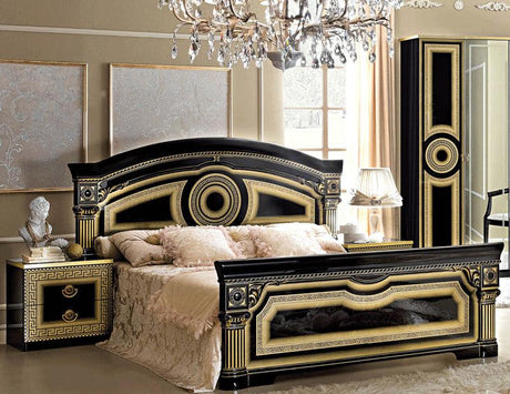 Aida Queen Panel Bed In Black - Gold - Aidabedq.Sblack - Gold | ESF | Home Elegance USA