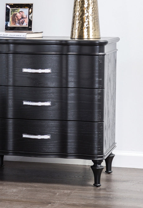 Lovely Attractive Bedroom 3pc Set Queen Size Bed 2x Nightstands Black Fabric Padded HB Wood Legs - sold by Home Elegance USA