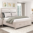 Modern Luxury California King Platform Bed with Footboard Storage Upholstered Headboard LED Light Wooden Bedroom Furniture 1pc