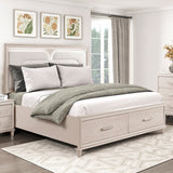 Modern Luxury California King Platform Bed with Footboard Storage Upholstered Headboard LED Light Wooden Bedroom Furniture 1pc