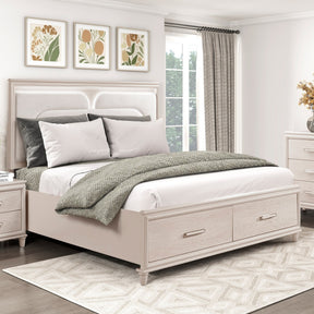 Modern Luxury California King Platform Bed with Footboard Storage Upholstered Headboard LED Light Wooden Bedroom Furniture 1pc