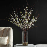 Quince Blossoms Silk Centerpiece, Plant In A Clear Glass Vase - Dark Brown / White by Uttermost - View 2