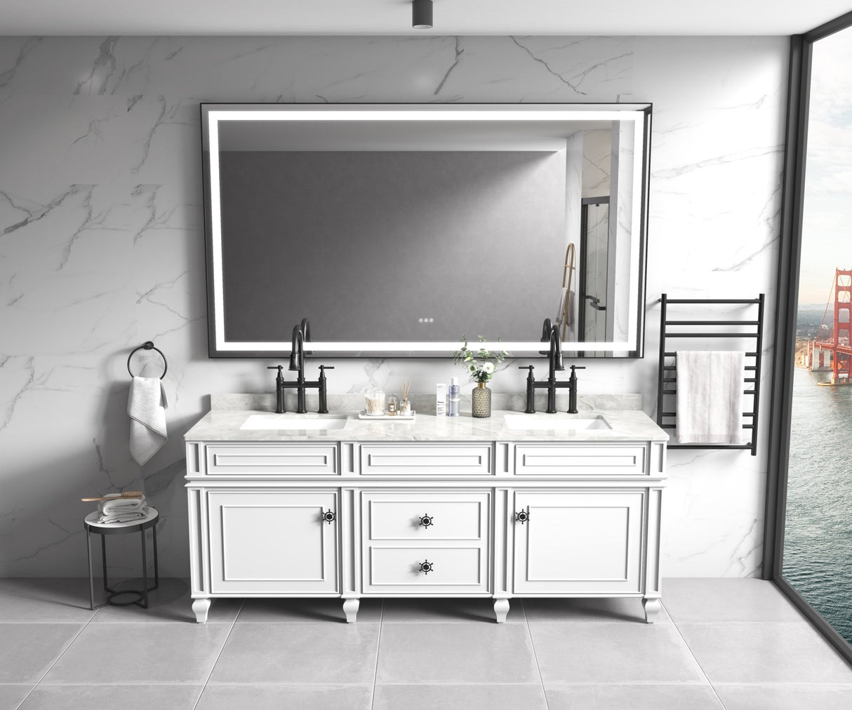 60in. W x 48 in. H Super Bright Led Bathroom Mirror with Lights, Metal Frame Mirror Wall Mounted Lighted Vanity Mirrors for Wall, Anti Fog Dimmable Led Mirror for Makeup, Horizontal/Verti - W1272103493 - image - 23