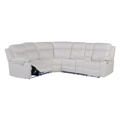 Modern Blanche White Right Arm Facing Sectional Sofa with Recline and Storage in Faux Leather - sold by Home Elegance USA