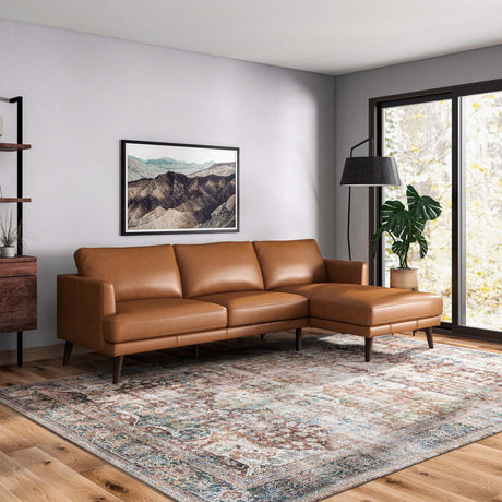 Lore  L-Shaped Genuine Leather Sectional In Tan Right Facing - sold by Home Elegance USA