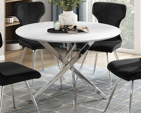 Ultra Modern Dining Furniture 1pc Round Faux Marble Top Dining Table Chrome Finish Metal Legs