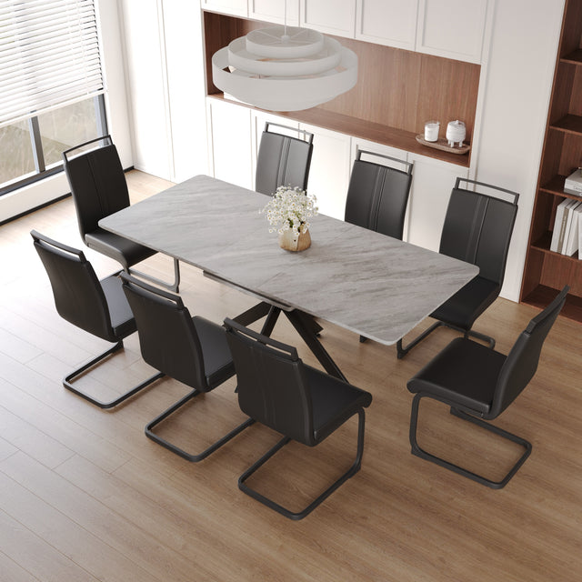62.4' extendable 78.15' dining Table Set for 6-8 Person for Dining Room,C-shaped Tube Soft padded armless dining chair and Very large Dining Room Table Kitchen Table Chair Set with metal Legs