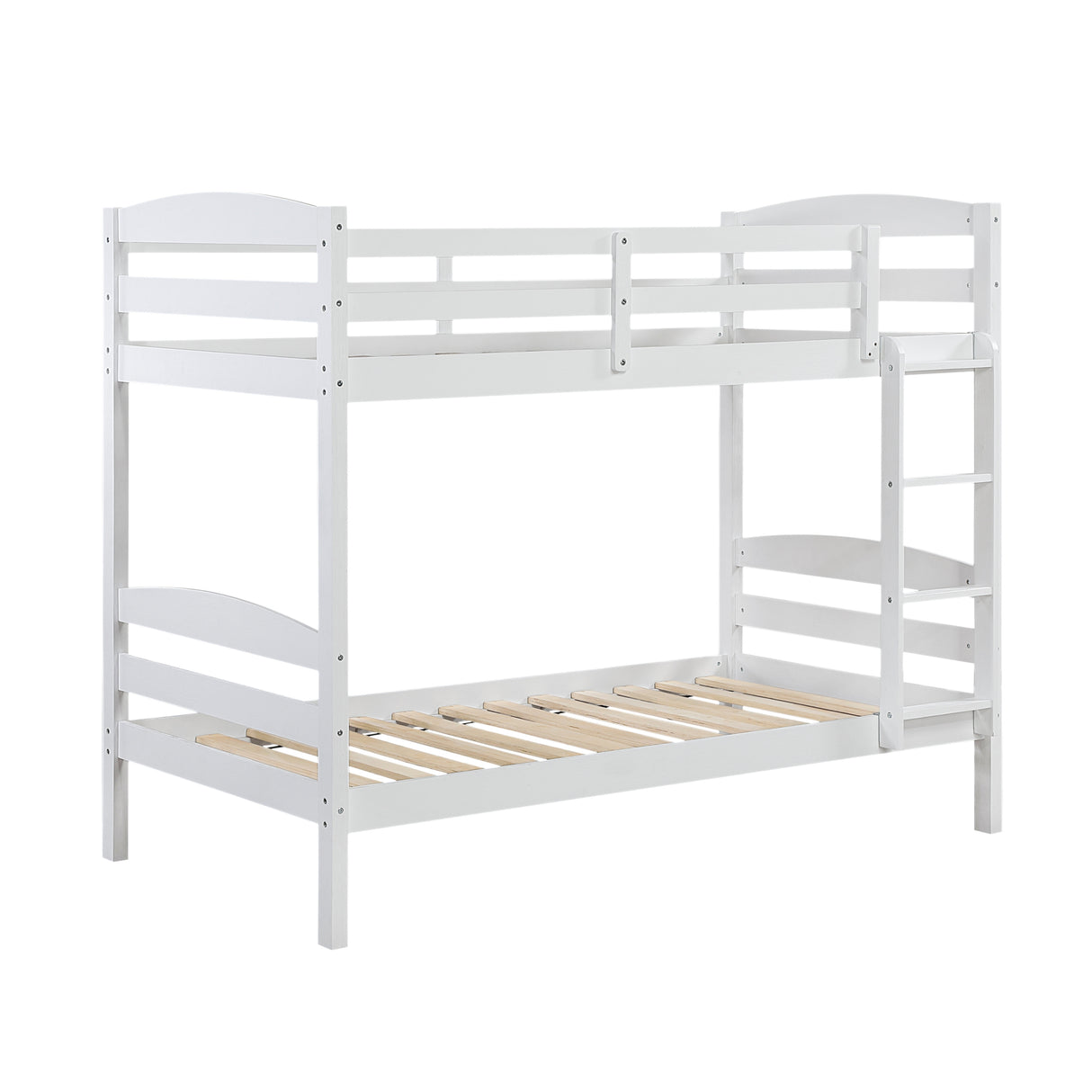 Twin over Twin Bunk Bed with Guard Rails 1pc Sturdy Wood Frame White Finish Youth Bedroom Furniture - sold by Home Elegance USA