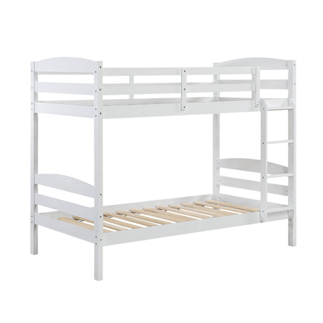 Twin over Twin Bunk Bed with Guard Rails 1pc Sturdy Wood Frame White Finish Youth Bedroom Furniture - sold by Home Elegance USA