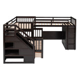 Twin-Twin over Full L-Shaped Bunk Bed With 3 Drawers, Portable Desk and Wardrobe, Espresso(OLD SKU:LT100542AAP) - sold by Home Elegance USA