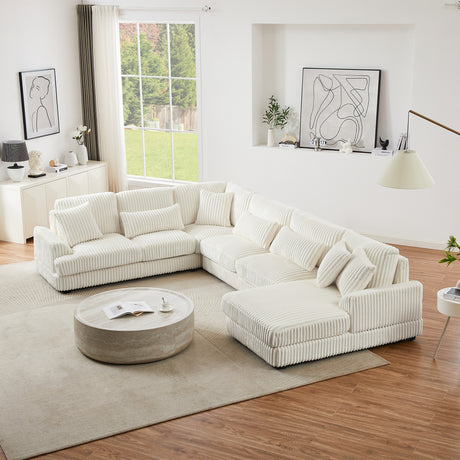 Modern Oversized U-shaped Sectional Sofa with Chaise Lounge in Beige Corduroy, 129' - sold by Home Elegance USA