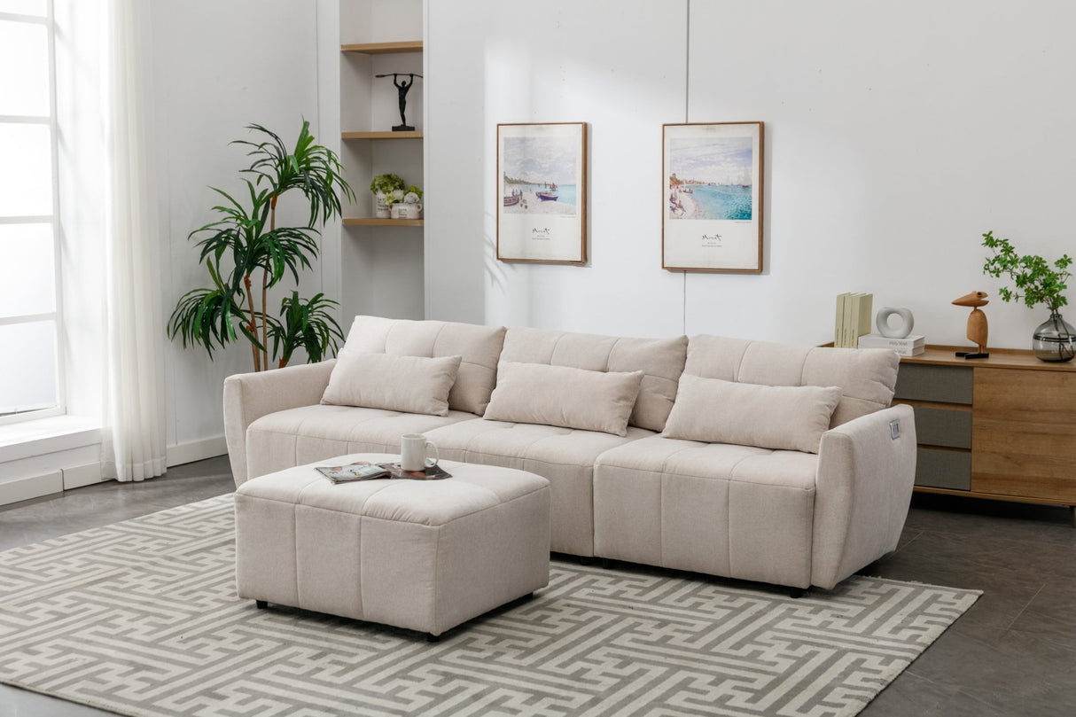 113.3" Convertible Sectional Sofa Couch 3 - Seat L - Shaped Sofa with Movable Ottoman and USB for Apartment, Living Room, Bedroom, Beige - SG000880AAA - image - 22