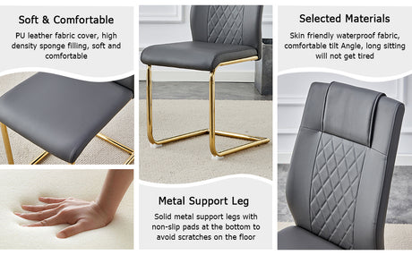 Table and chair set.The table has a glass tabletop with imitation marble pattern stickers and stainless steel golden legs. Paried with 6 comfortable chairs with PU seats and metal legs.W1151S01515 - sold by Home Elegance USA