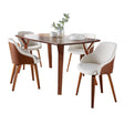 Folia-Bacci Mid-Century Modern Dining Set in Walnut Wood and Cream Fabric by LumiSource - 5 Piece - sold by Home Elegance USA